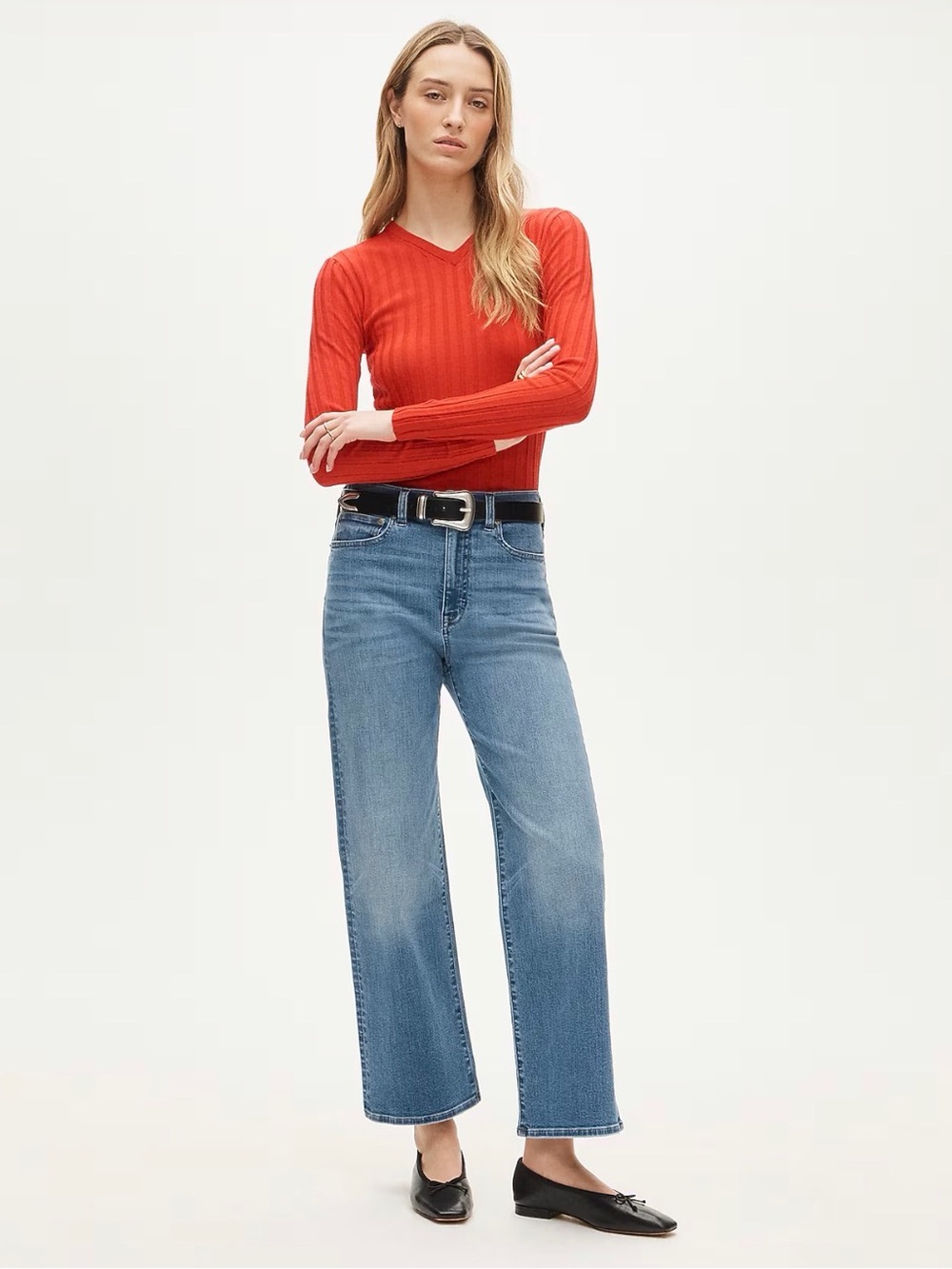 J. Crew semi-stretch high rise slim wide leg jeans in Medium (Cobalt) Blue